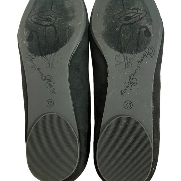 Penny Loves Kenny Nik Black Faux Suede Flats Gold Tipped Toe Sz 7.5 Wide - Picture 10 of 11